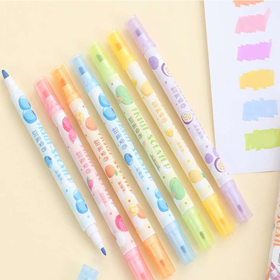 Dual Tip Fruit Scented Highlighters - 6pcs