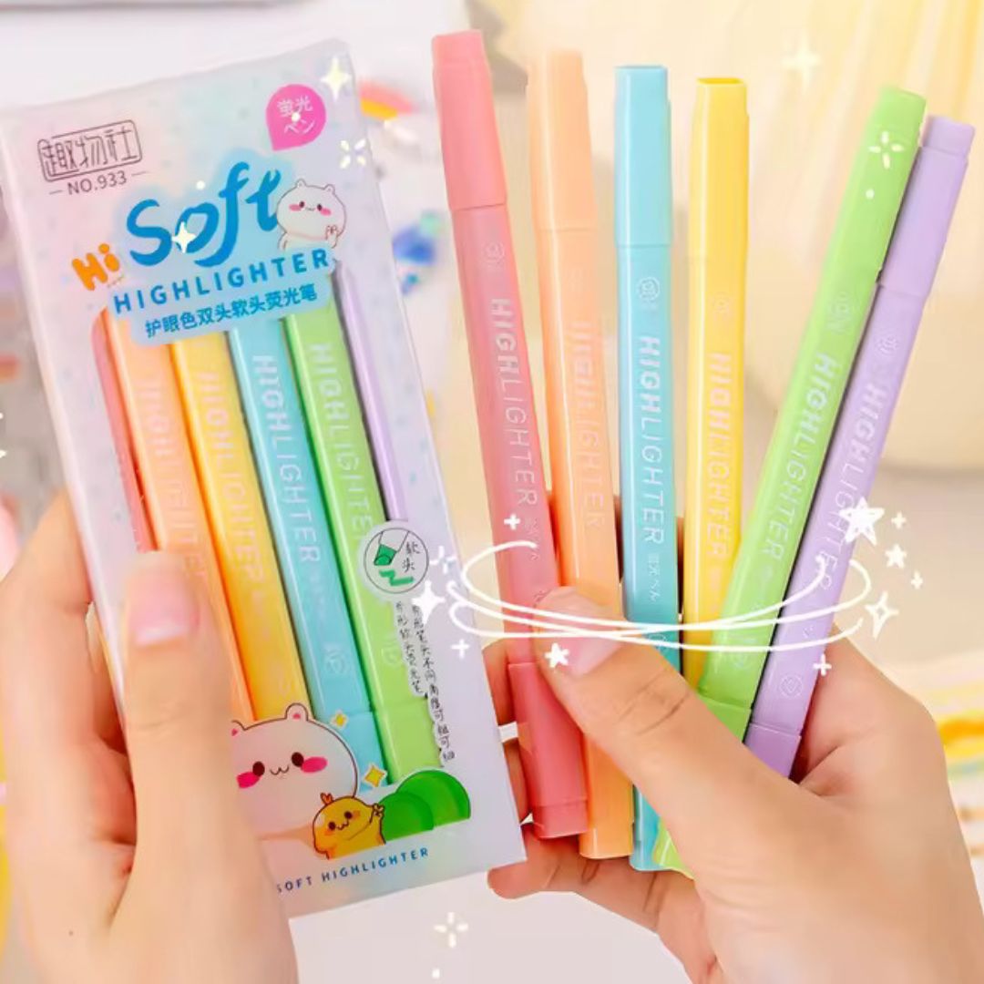 Double Tip Soft Hightlighter - 6pcs