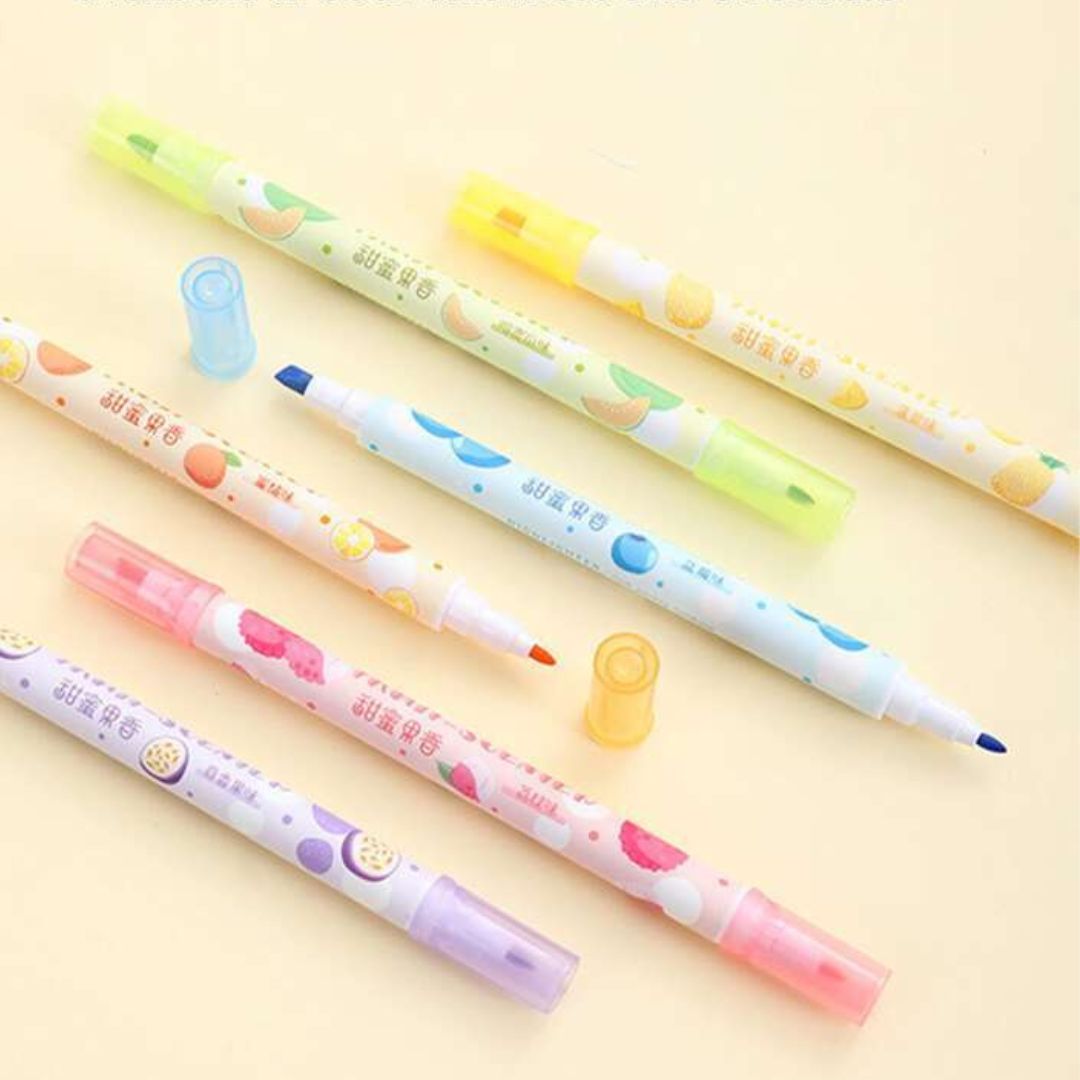 Dual Tip Fruit Scented Highlighters - 6pcs